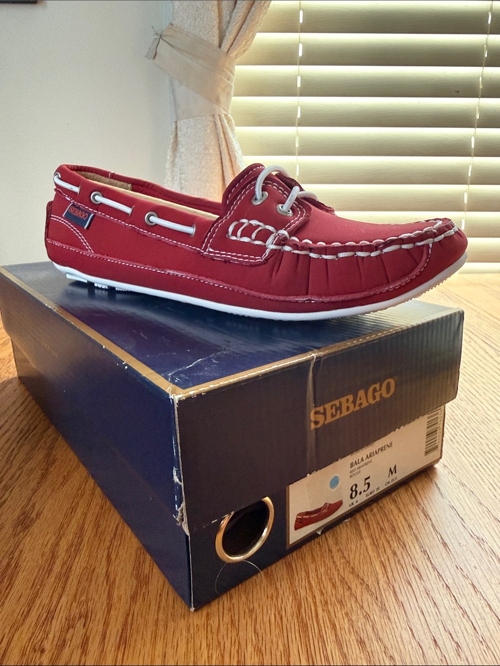 Sebago Men’s Red Leather Boat Shoes with White Stitching